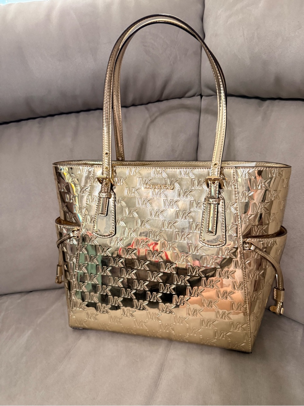 Michael Kors Metallic Gold MK Embossed Tote